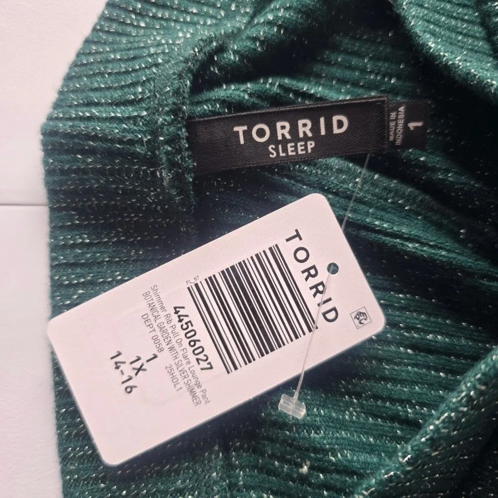 Torrid Sleep Green Shimmer Rib Pull On Flare Lounge Pants Women 1X Sparkly Retro
